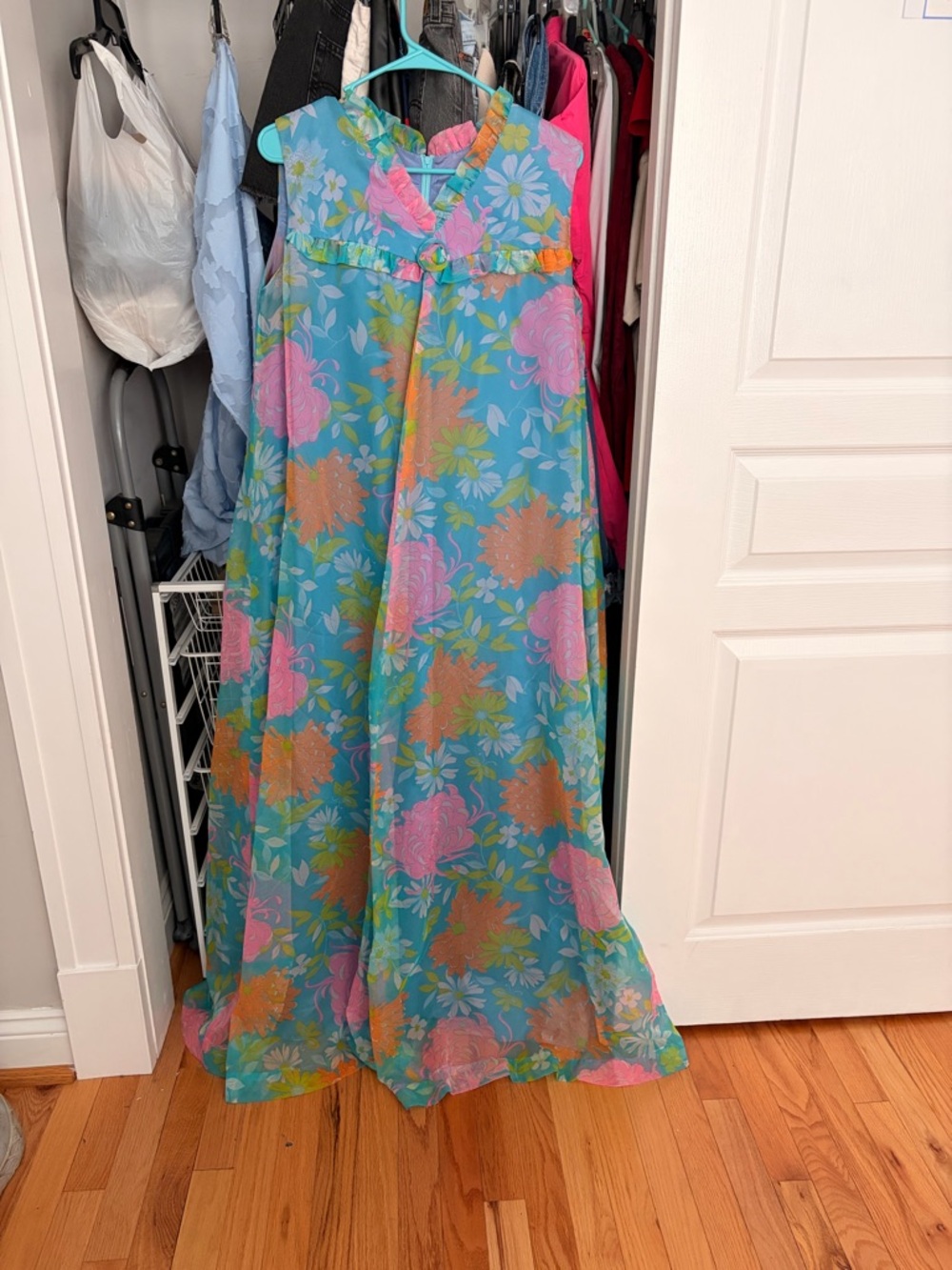 Maxi Sundress in Aqua Floral Print - Sleeveless Summer Dress